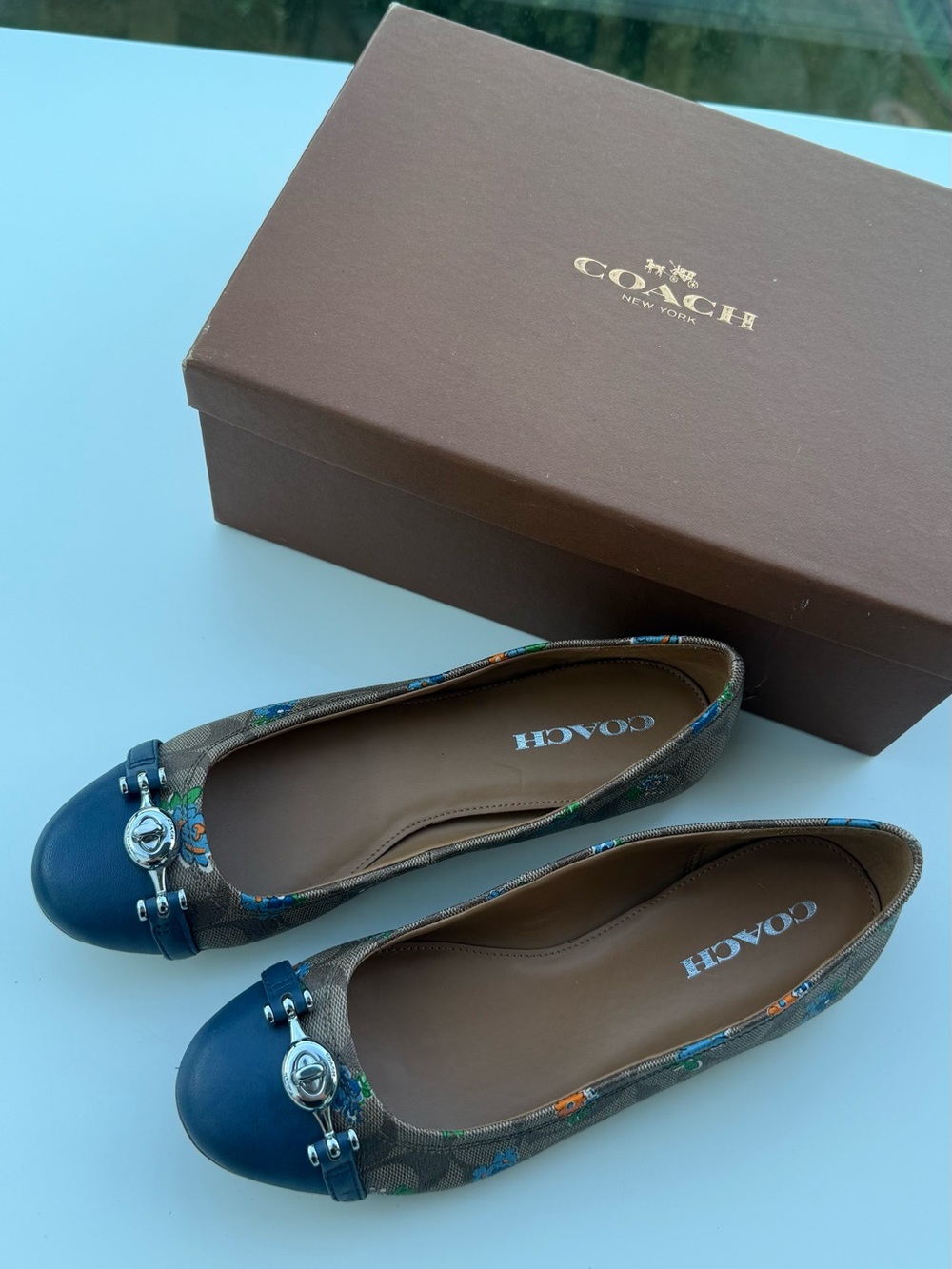 ❗️NEW Coach Leila Floral Canvas Navy Cap Toe Leather Ballet Flat. Size 7.5B ❗️